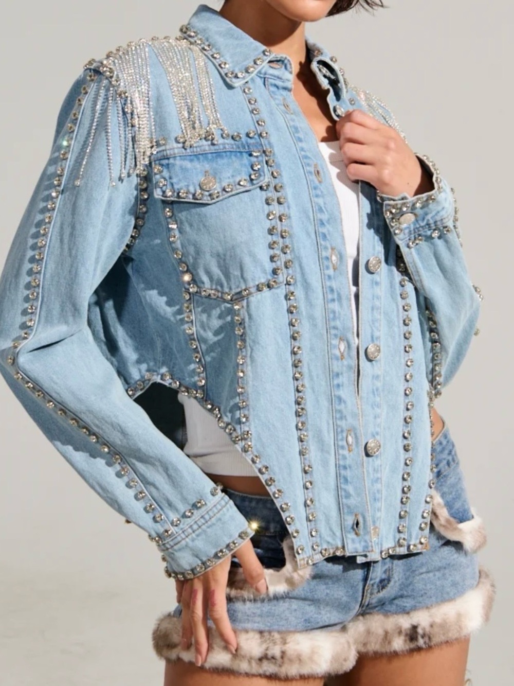 AKIRA Light Blue Denim Jacket rhinestones - Women Size Small